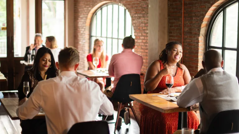 Diners in upscale restaurant