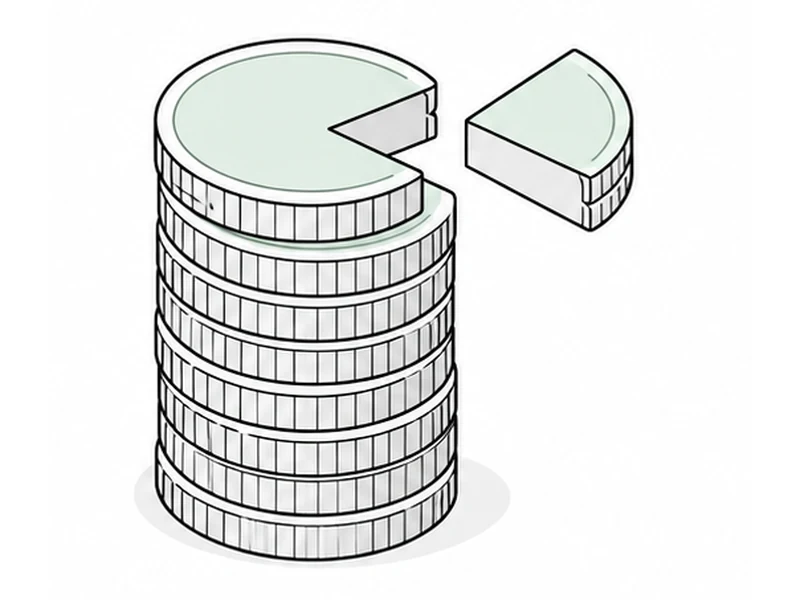 A stacked column of coins with one wedge lifted clear of it